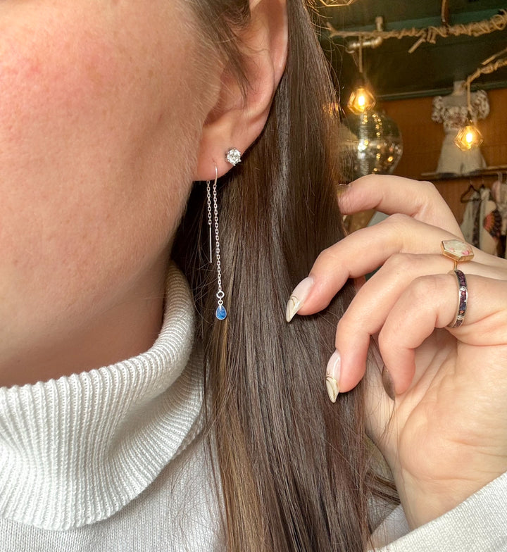 Drop Birthstone Threader Earrings
