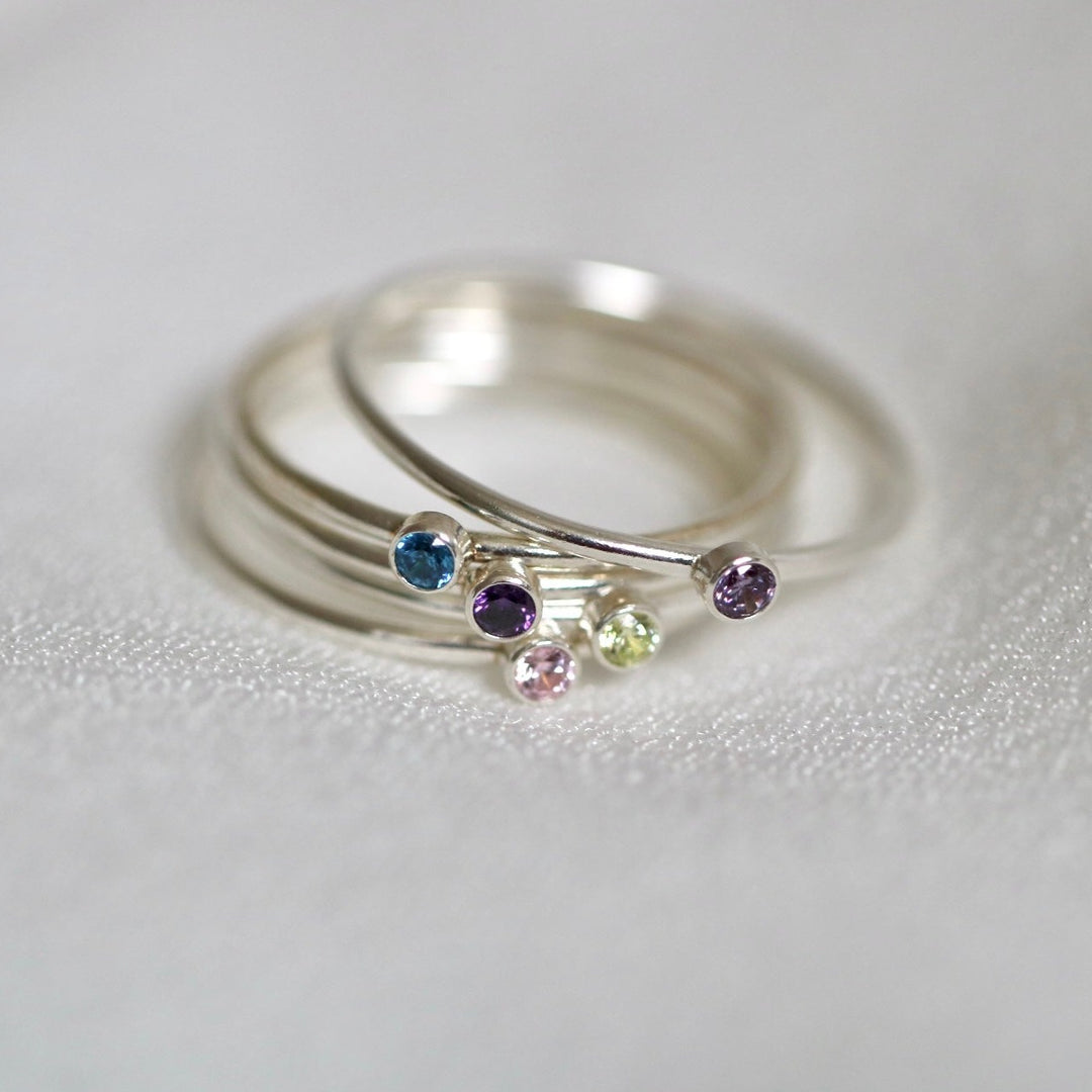 Silver birthstone stacker